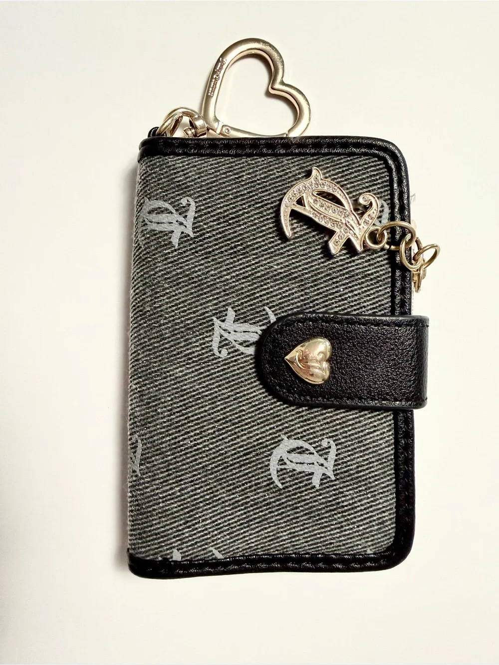 Juicy Couture NWOT Pack It Up Tab Card Wallet Black (liquorice) denim wth Gold